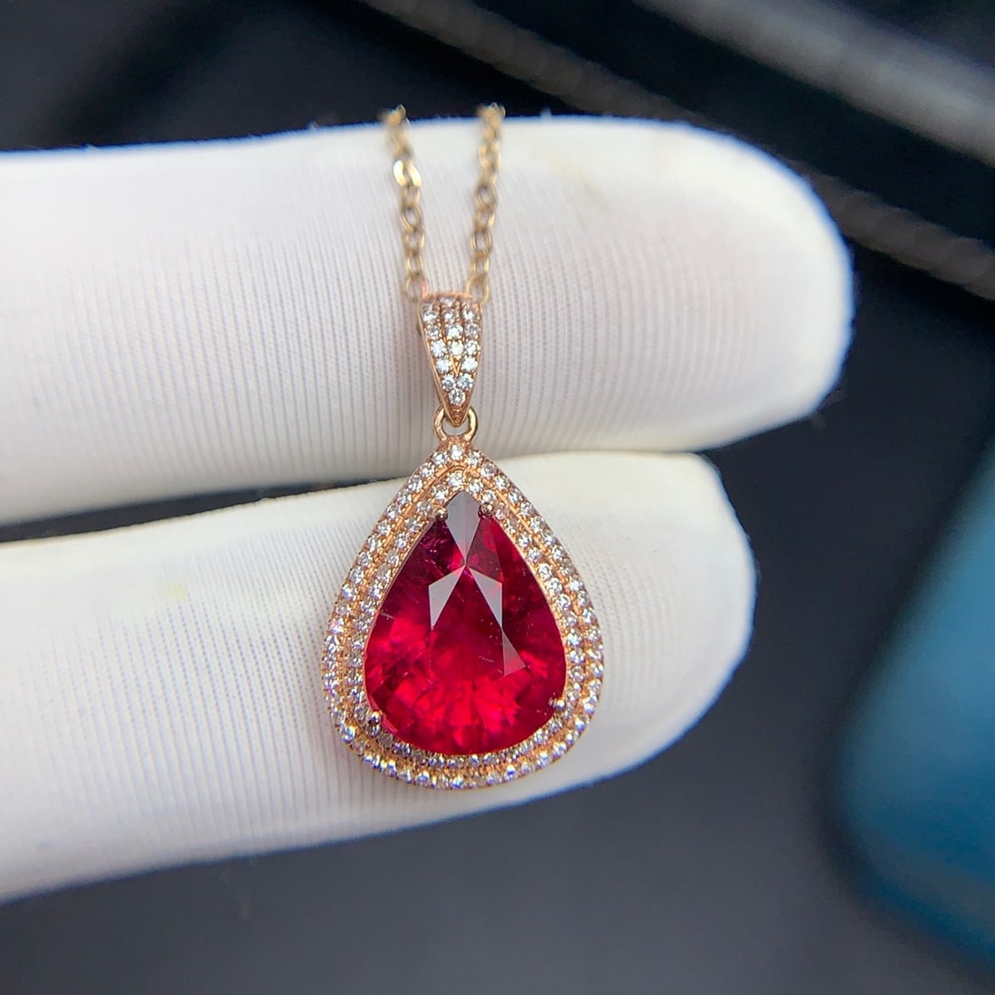 14k Gold 3.6 Ct Natural Tourmaline & Diamond Pendant( Without Chain ) - 3