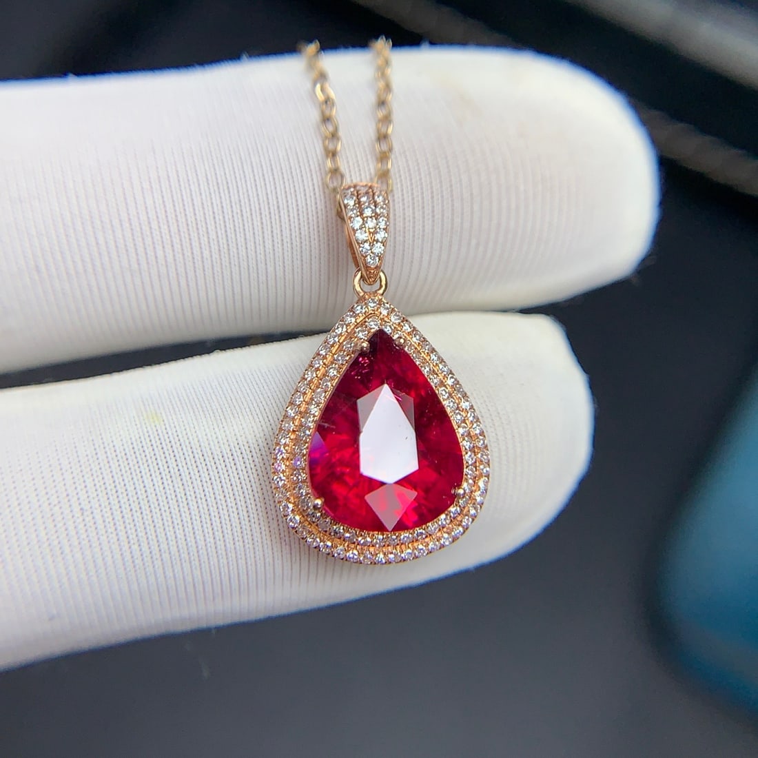 14k Gold 3.6 Ct Natural Tourmaline & Diamond Pendant( Without Chain ) - 4