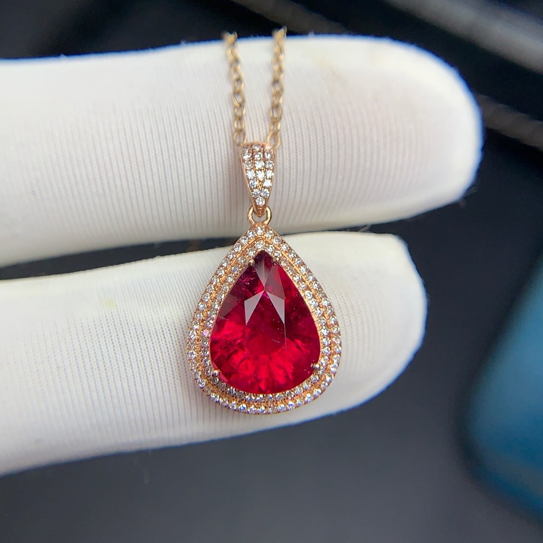 14k Gold 3.6 Ct Natural Tourmaline & Diamond Pendant( Without Chain ) - 5