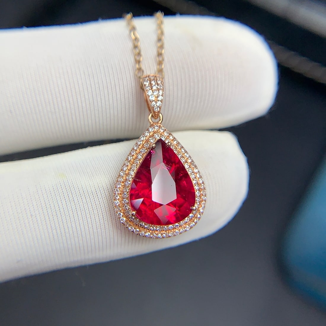 14k Gold 3.6 Ct Natural Tourmaline & Diamond Pendant( Without Chain ) - 6