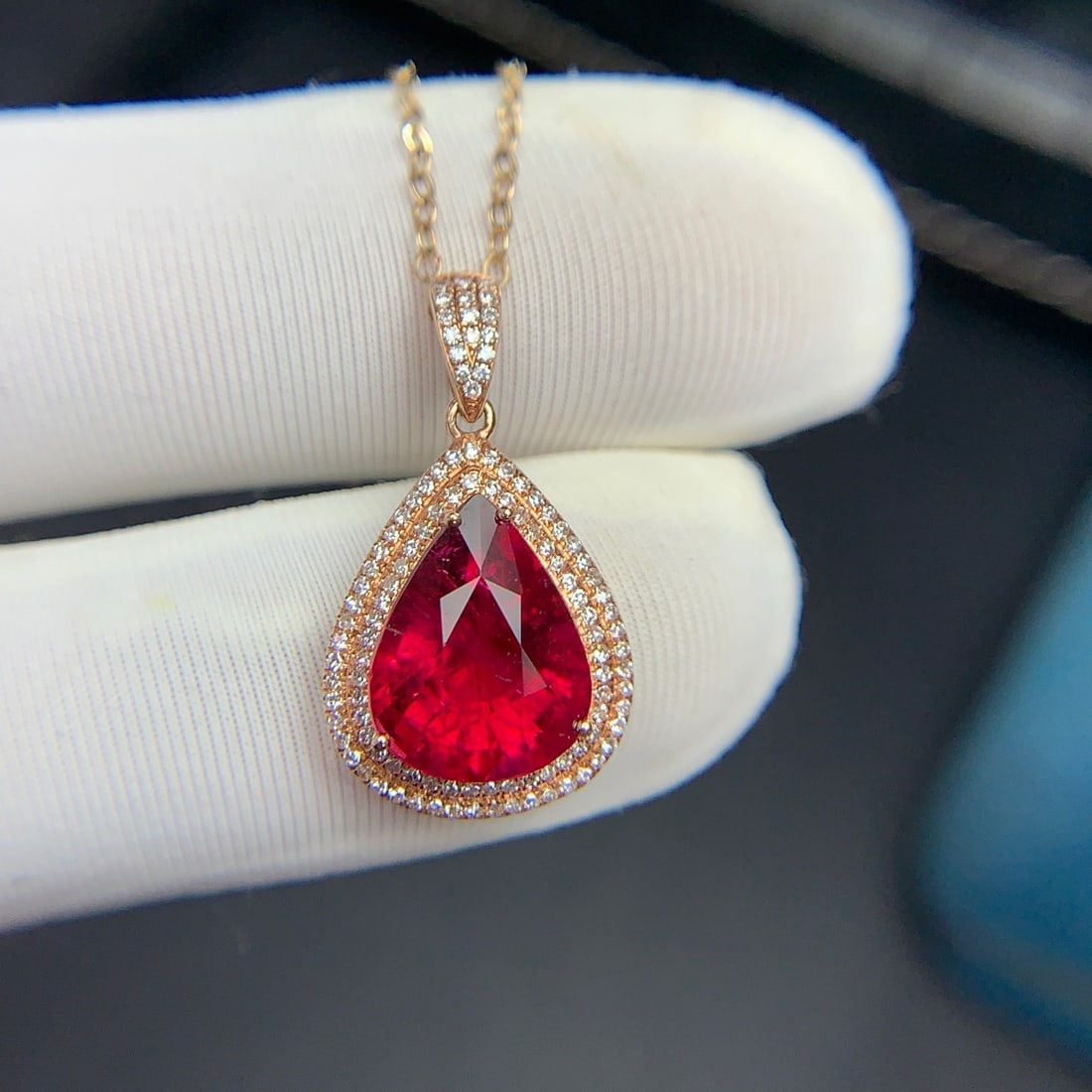 14k Gold 3.6 Ct Natural Tourmaline & Diamond Pendant( Without Chain ) - 7