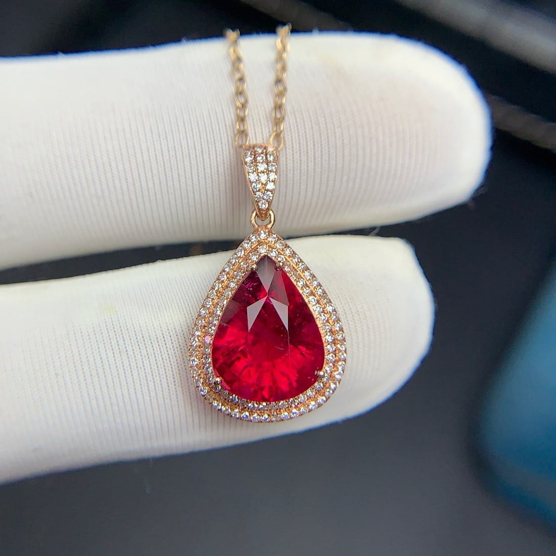 14k Gold 3.6 Ct Natural Tourmaline & Diamond Pendant( Without Chain ) - 9