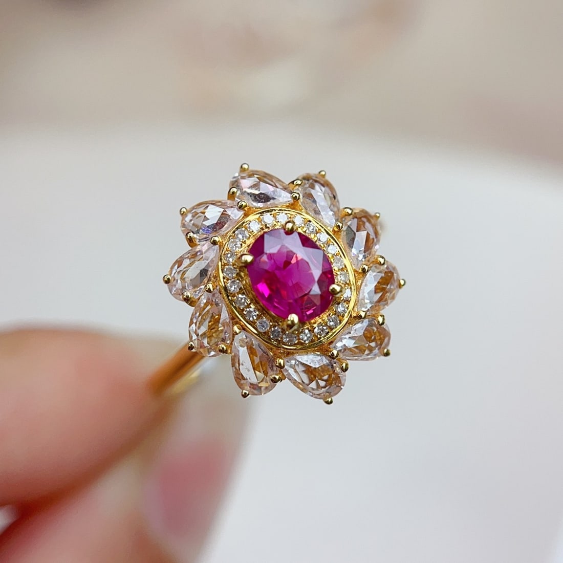 14k Gold 0.82 Ct Natural Ruby & Sapphire & Diamond Ring - 2
