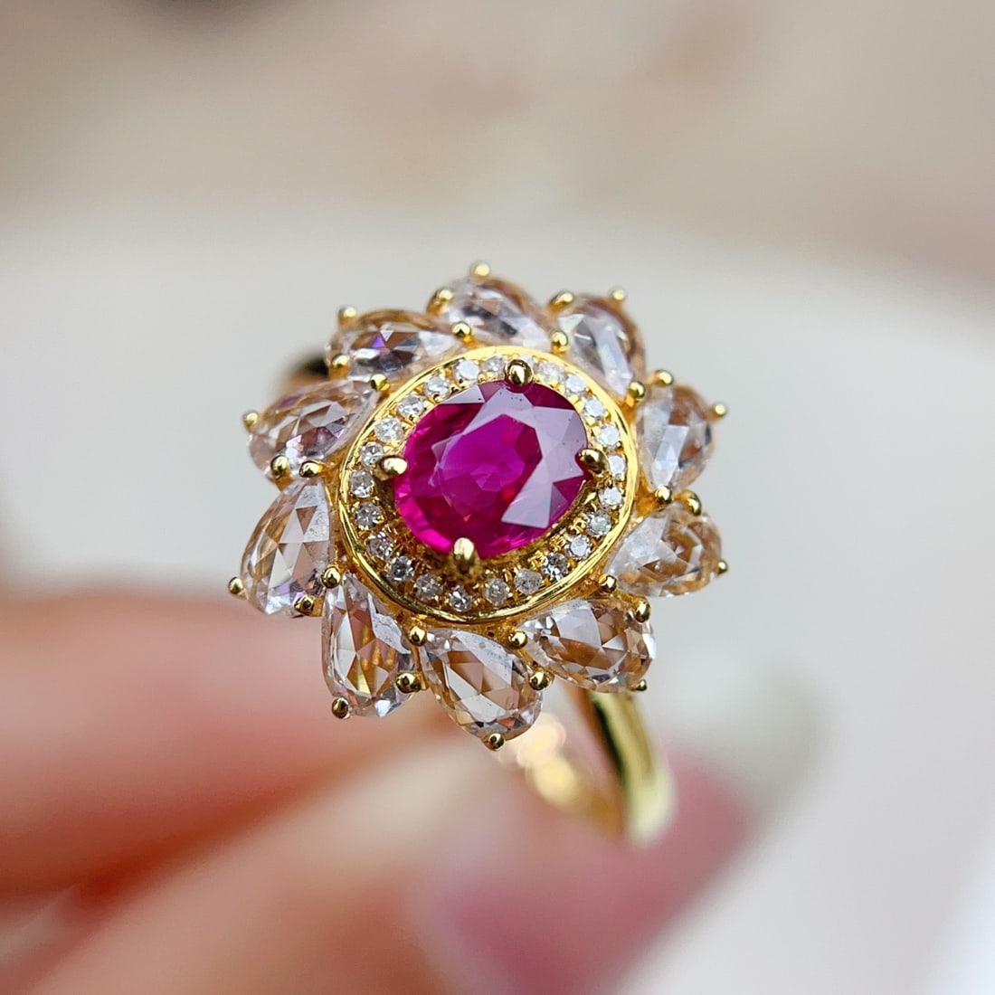 14k Gold 0.82 Ct Natural Ruby & Sapphire & Diamond Ring - 3