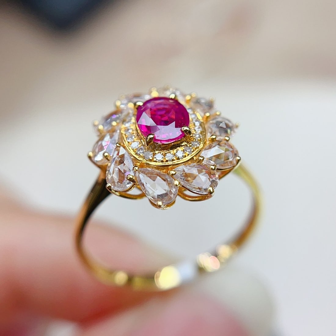 14k Gold 0.82 Ct Natural Ruby & Sapphire & Diamond Ring - 4