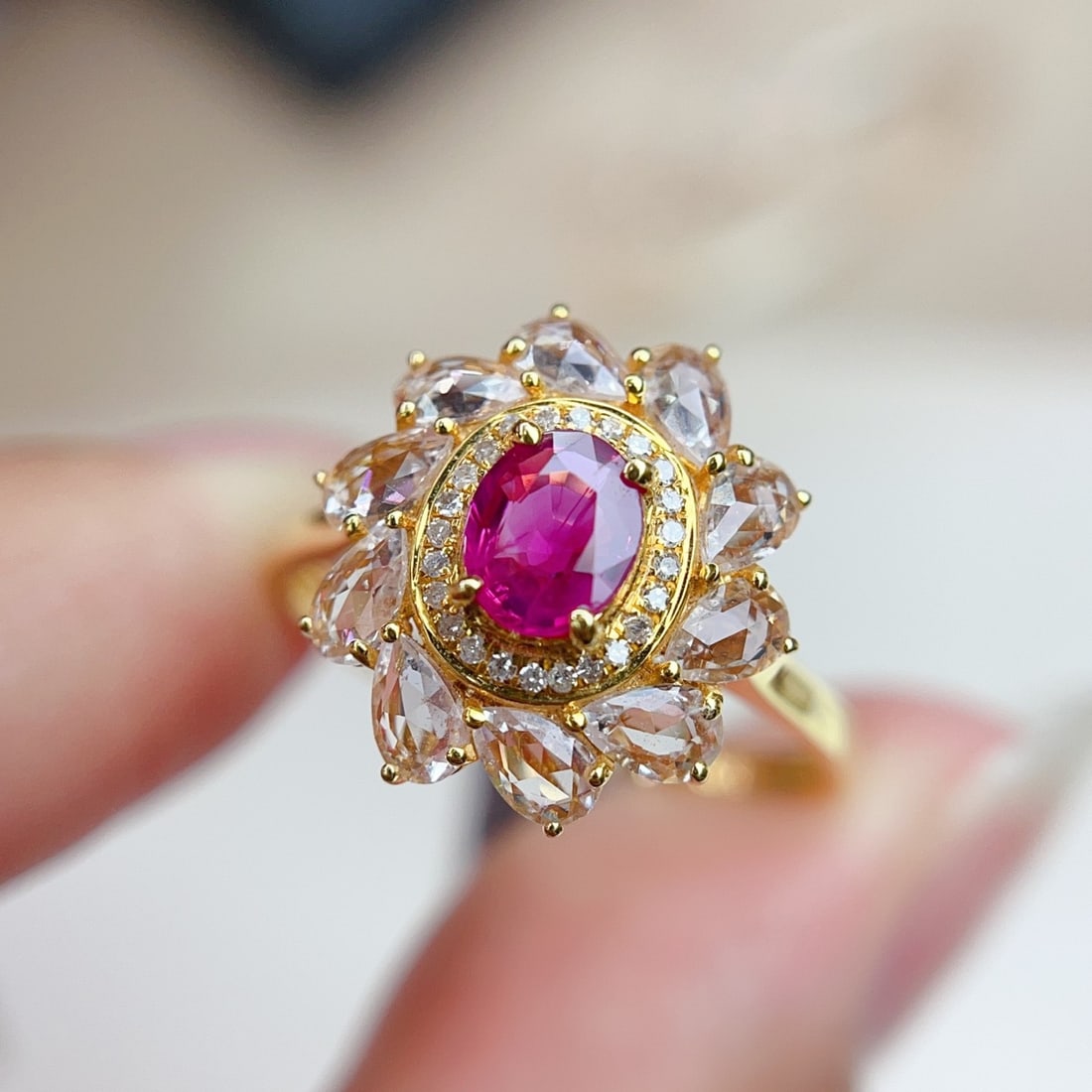 14k Gold 0.82 Ct Natural Ruby & Sapphire & Diamond Ring - 5