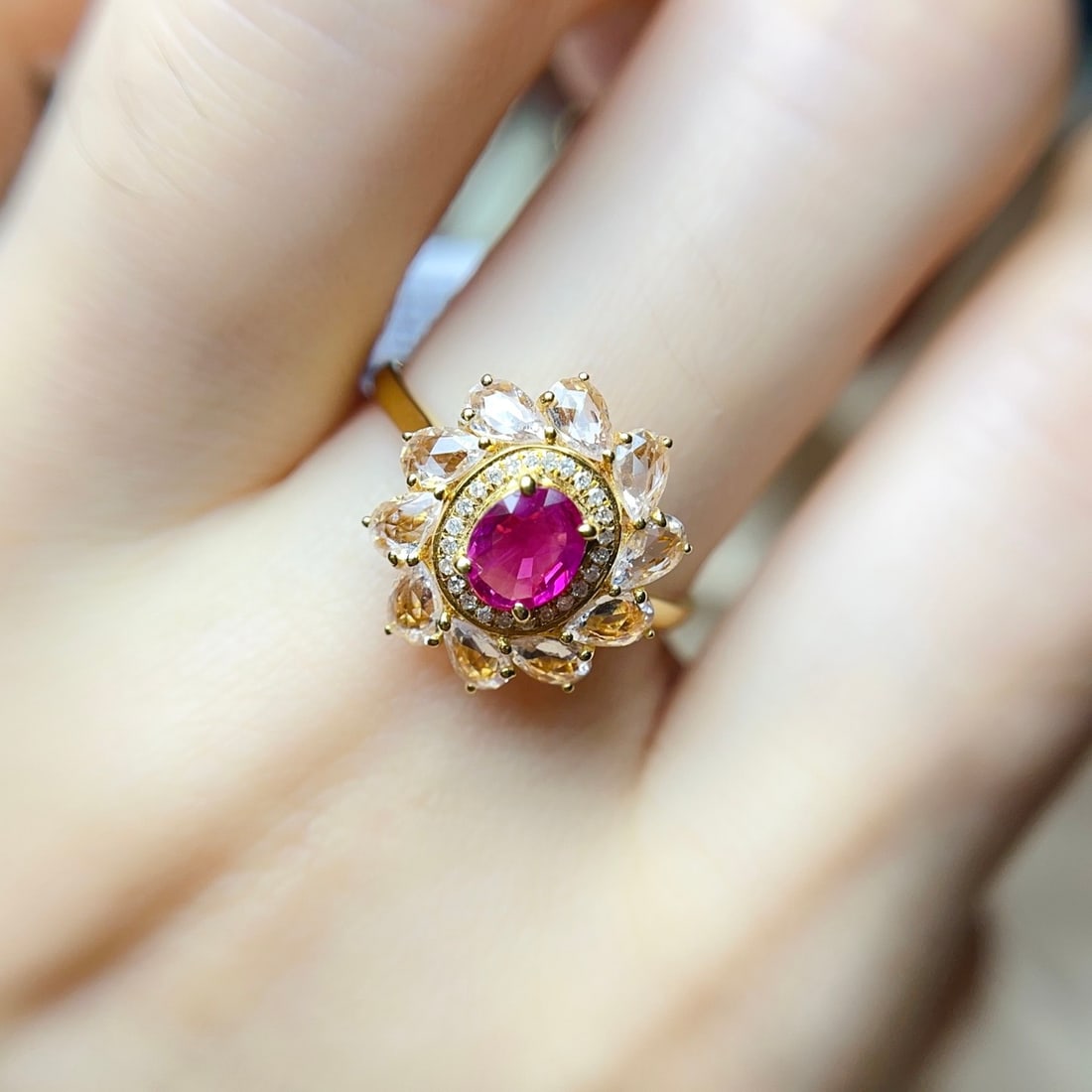 14k Gold 0.82 Ct Natural Ruby & Sapphire & Diamond Ring - 6