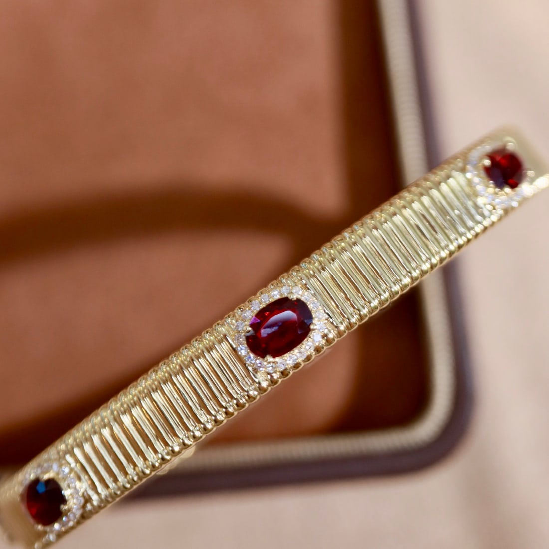 14k Gold 3.30 Ctw Natural Ruby & Diamond Bangle - 2