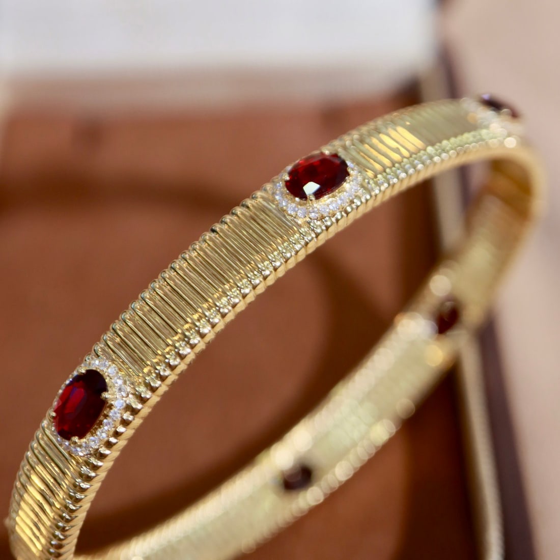 14k Gold 3.30 Ctw Natural Ruby & Diamond Bangle - 3
