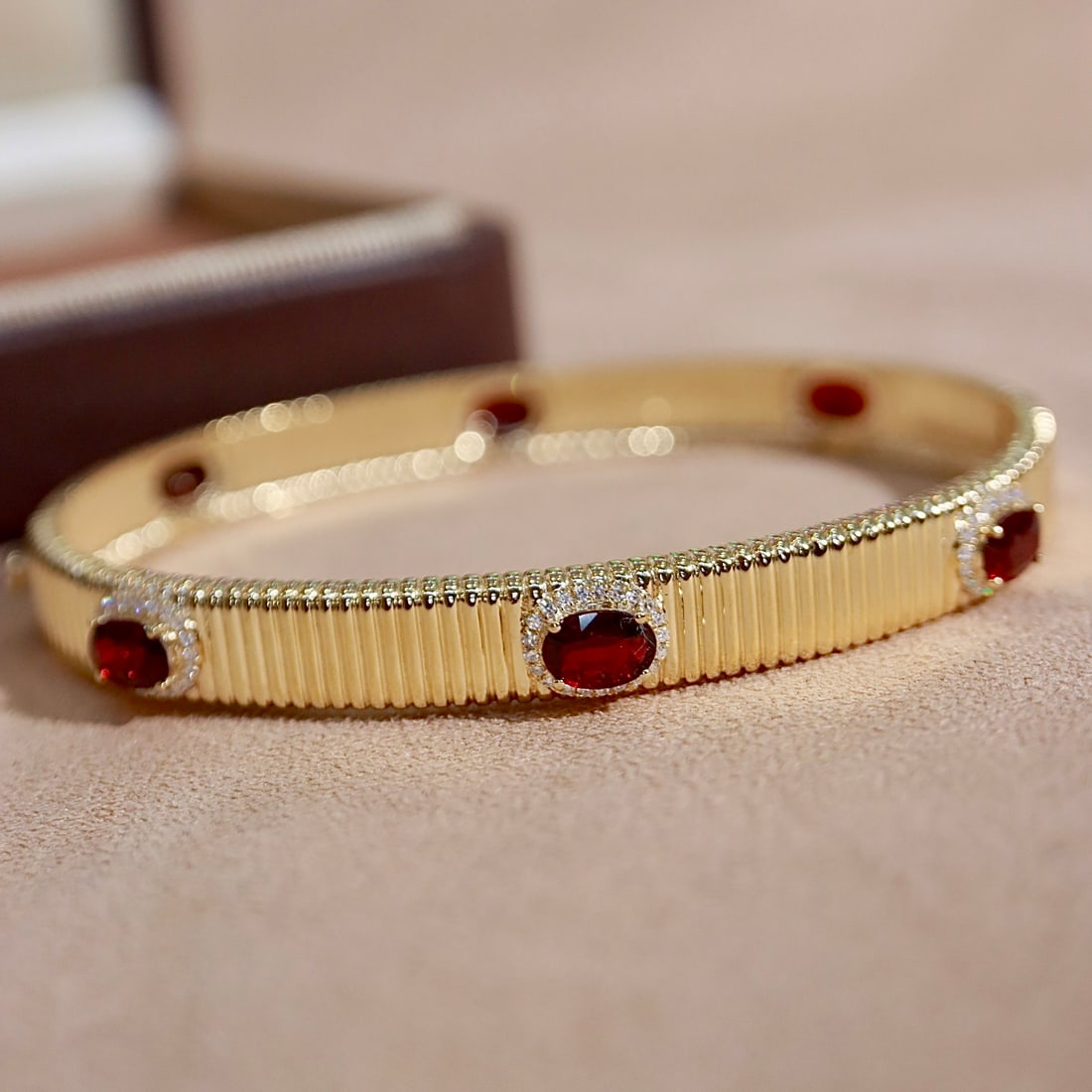 14k Gold 3.30 Ctw Natural Ruby & Diamond Bangle - 4