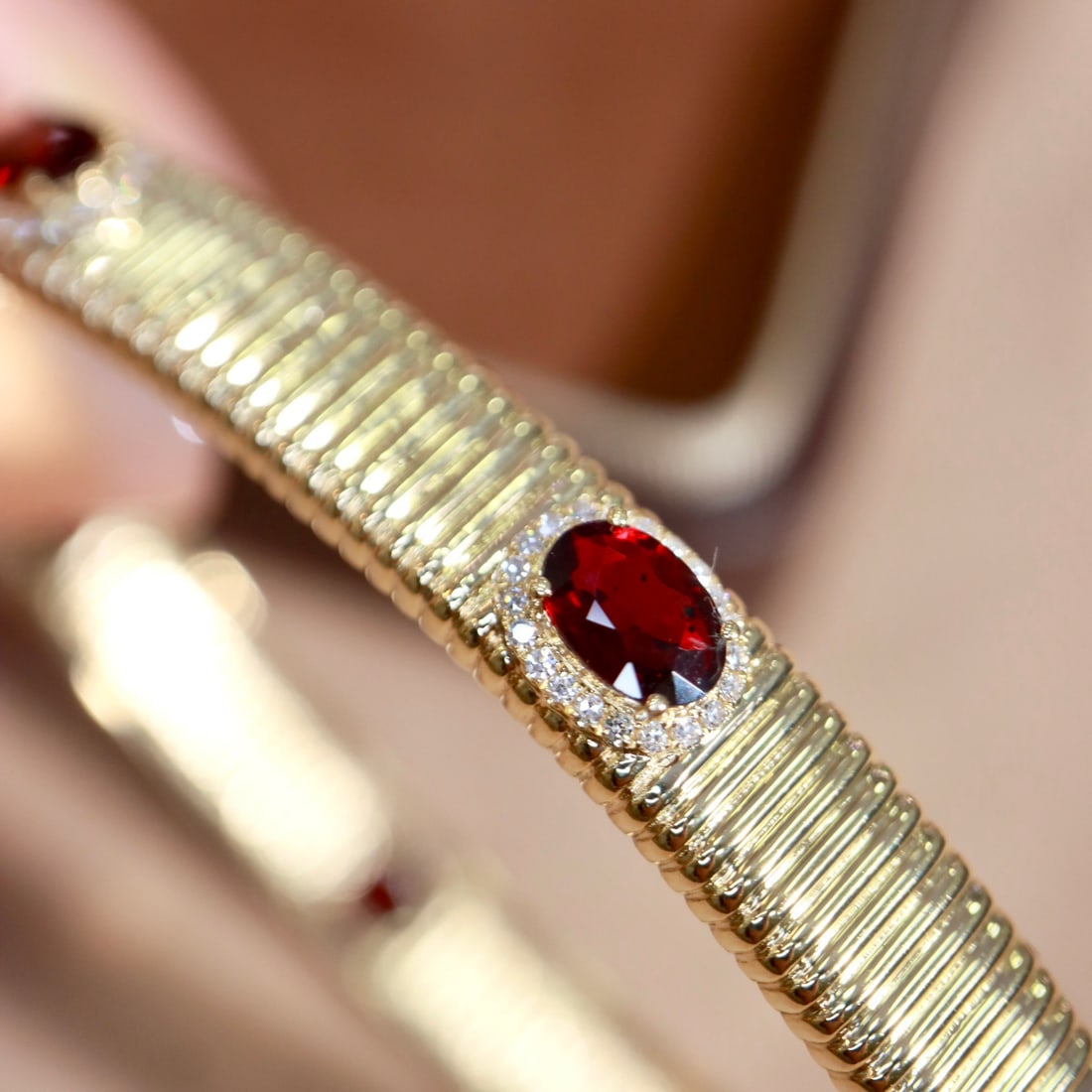 14k Gold 3.30 Ctw Natural Ruby & Diamond Bangle - 5