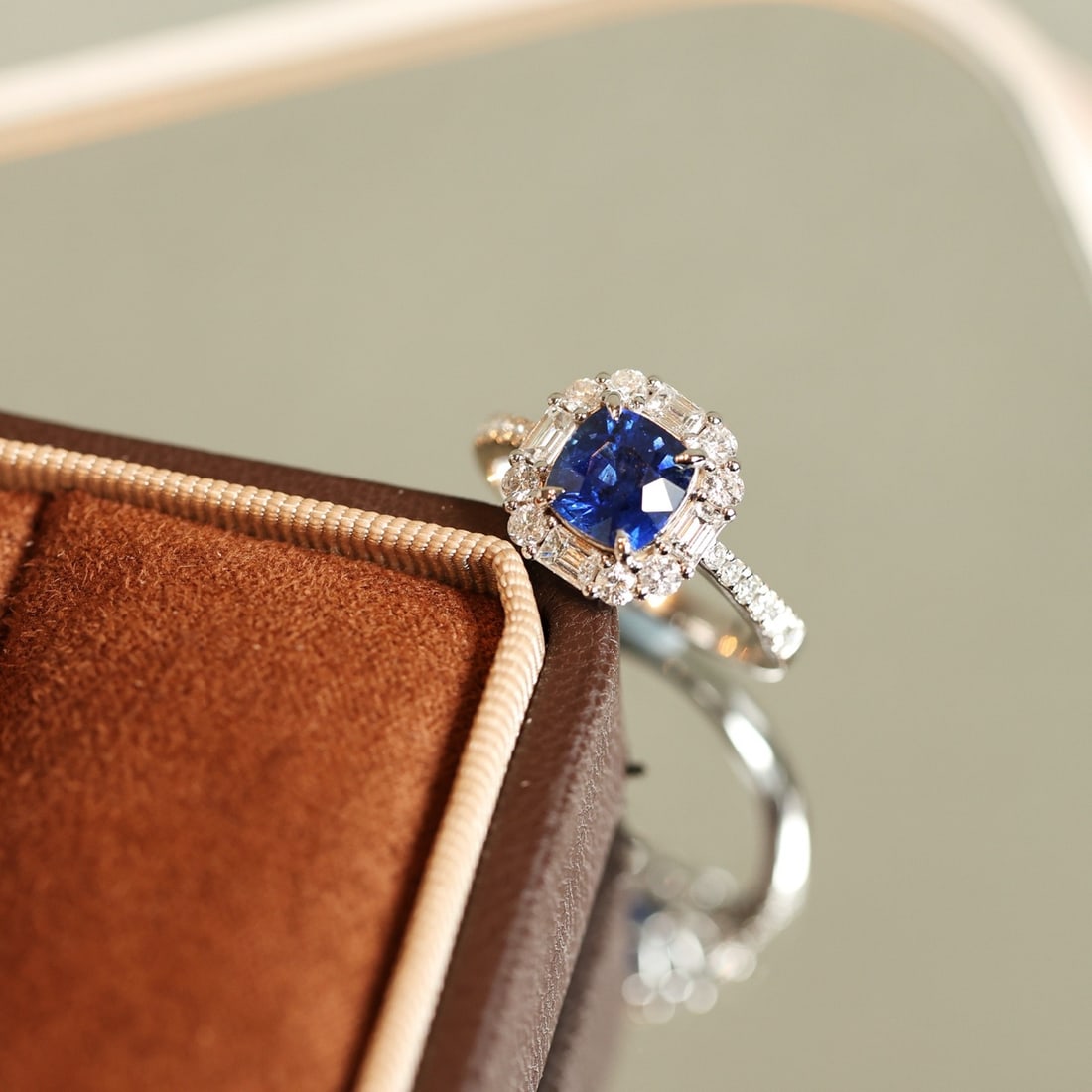 14k Gold 2.56 Ctw Vivid Blue Natural Sapphire & Diamond Ring: Ref:231096175 // gold content:14k gold // ring size:7. 25us // // main gemstone:sapphire // shape:cushion // carat weight:1. 75ct // color:vivid blue // treatment:natural // // adjacent gemstone 2 :