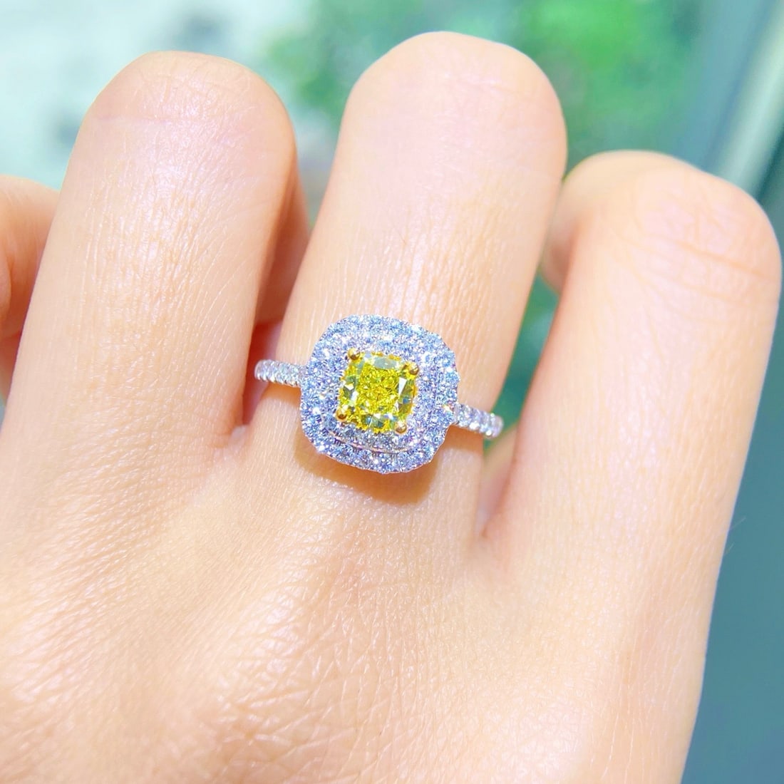 Gia Certified 14k Gold 1.28 Ctw Natural Yellow Diamond & Diamond Ring - 3