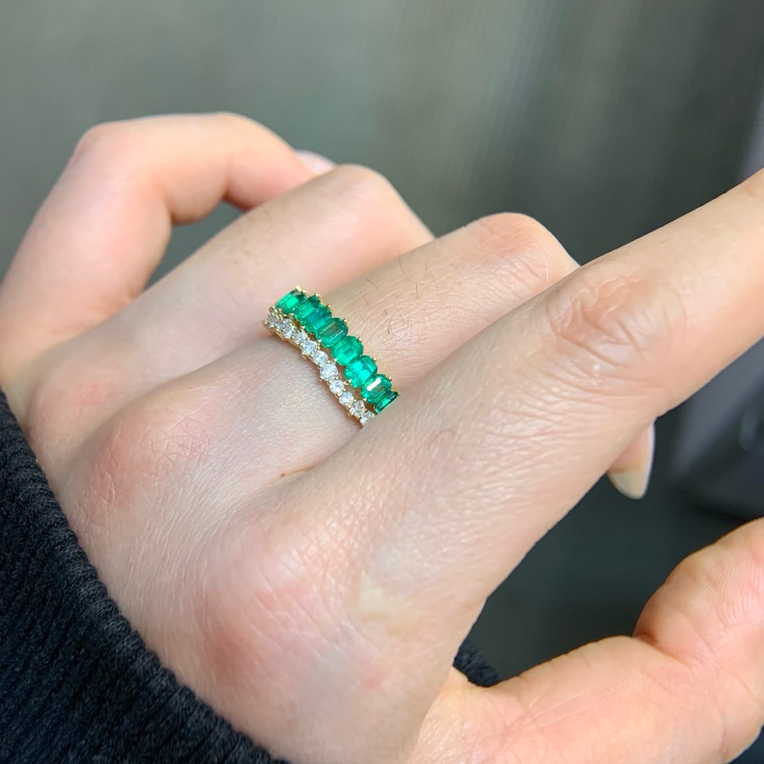14k Gold 1.55 Ctw Vivid Green Natural Emerald & Diamond Ring - 2