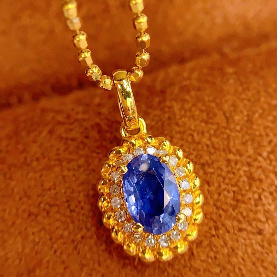 14k Gold 0.8 Ct Natural Sapphire & Diamond Pendant( Without Chain ) - 2