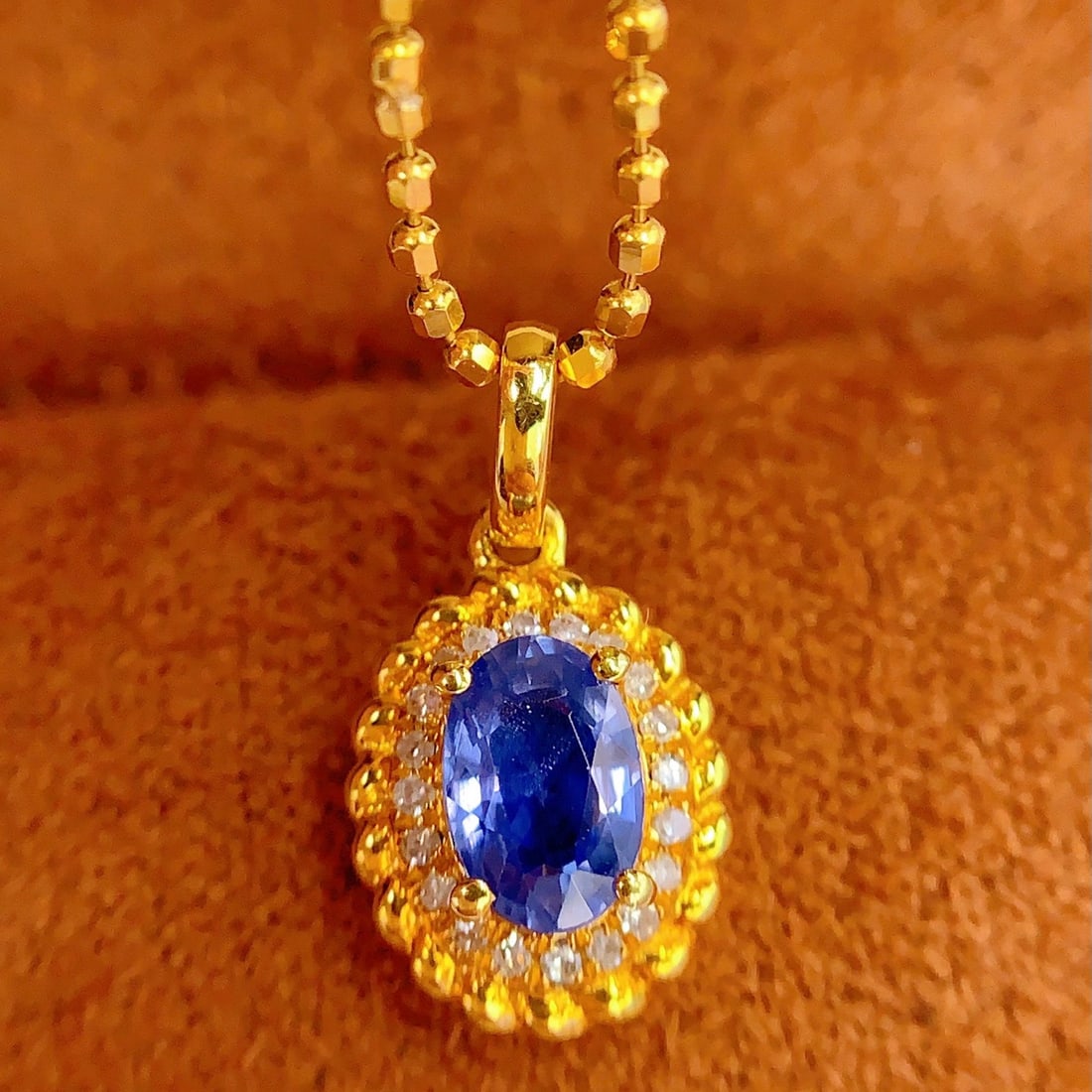 14k Gold 0.8 Ct Natural Sapphire & Diamond Pendant( Without Chain ) - 3