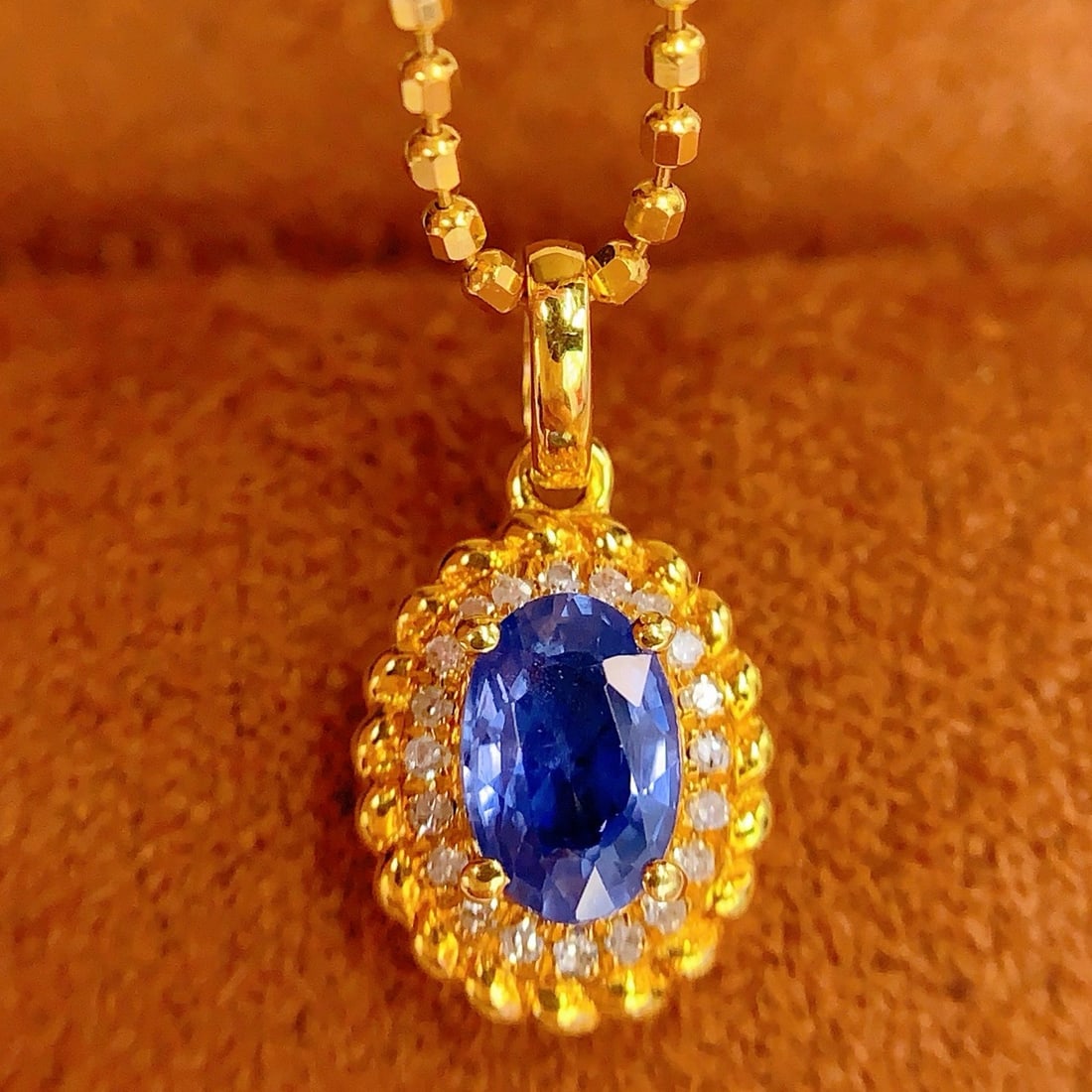 14k Gold 0.8 Ct Natural Sapphire & Diamond Pendant( Without Chain ) - 4
