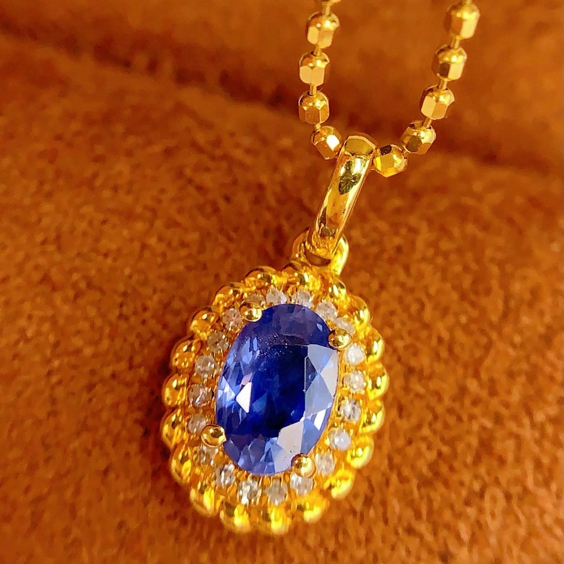 14k Gold 0.8 Ct Natural Sapphire & Diamond Pendant( Without Chain ) - 5