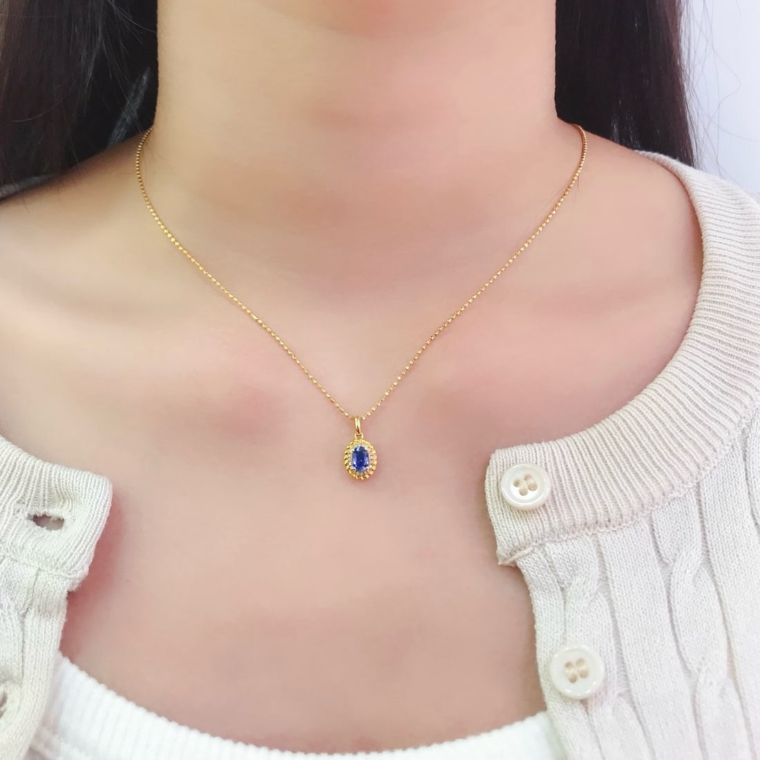 14k Gold 0.8 Ct Natural Sapphire & Diamond Pendant( Without Chain ) - 6
