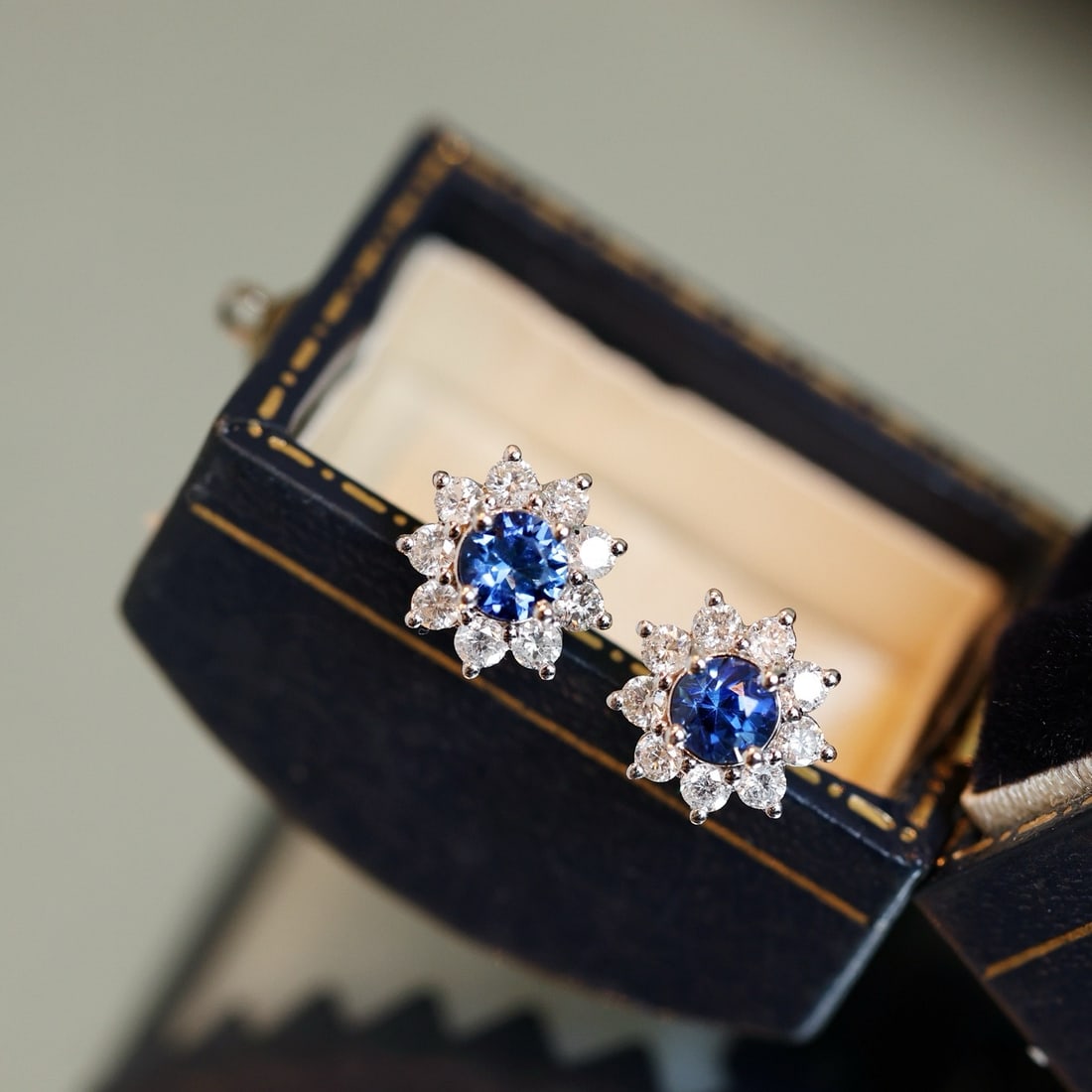14k Gold 1.19 Ctw Natural Sapphire & Diamond Earrings - 2