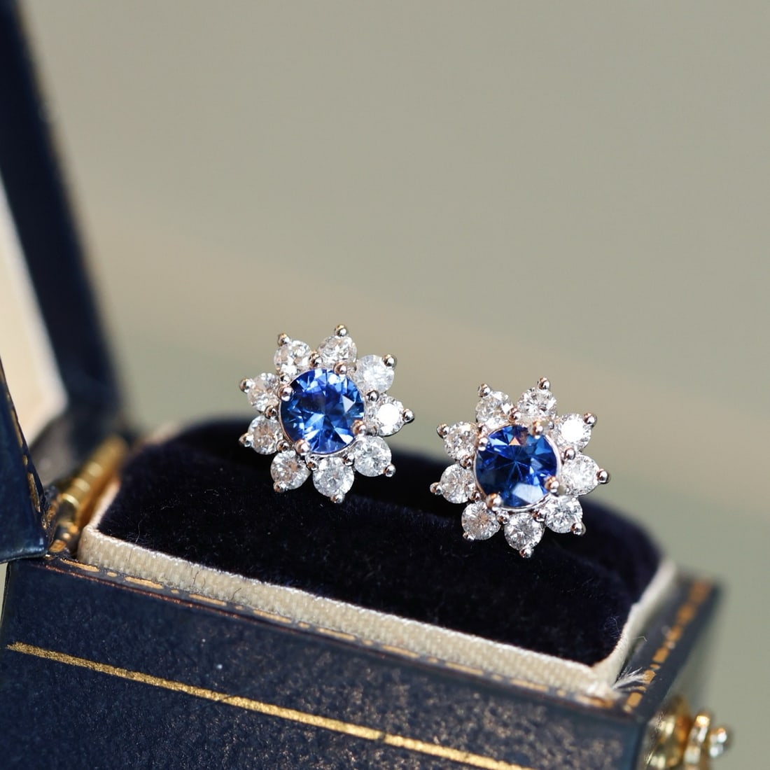 14k Gold 1.19 Ctw Natural Sapphire & Diamond Earrings - 4