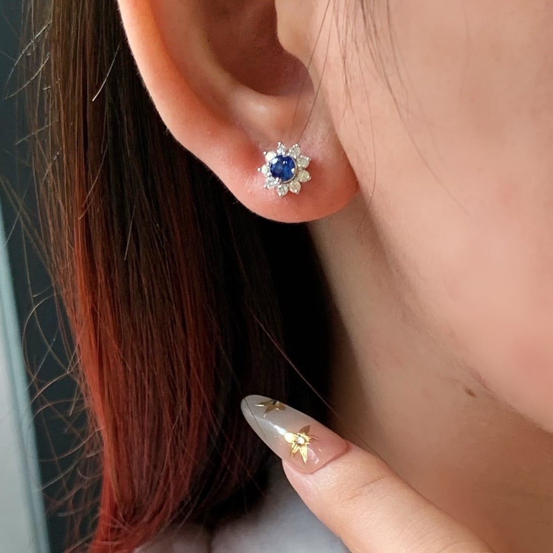 14k Gold 1.19 Ctw Natural Sapphire & Diamond Earrings - 5