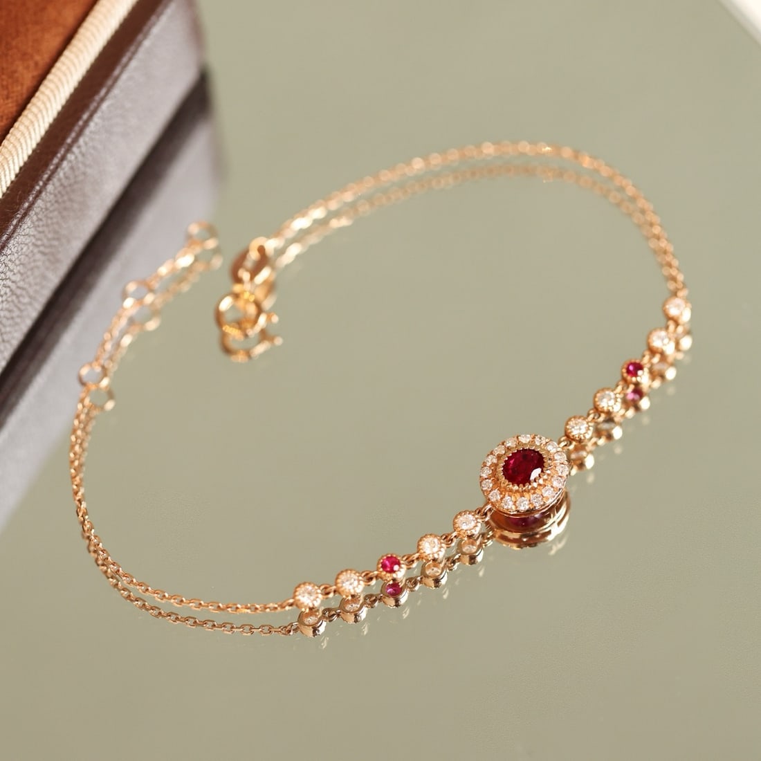 14k Gold 0.87 Ctw Vivid Red Natural Ruby & Diamond Bracelet - 3