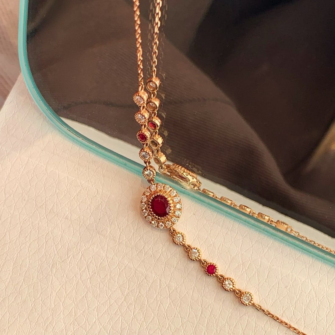 14k Gold 0.87 Ctw Vivid Red Natural Ruby & Diamond Bracelet - 6