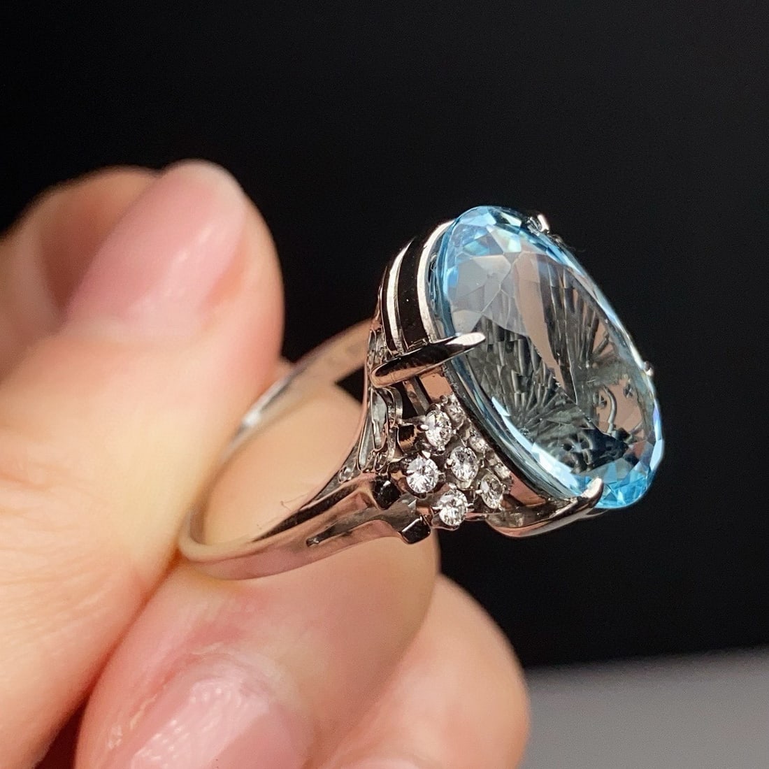 14k Gold 9.55 Ctw Natural Aquamarine & Diamond Ring - 2