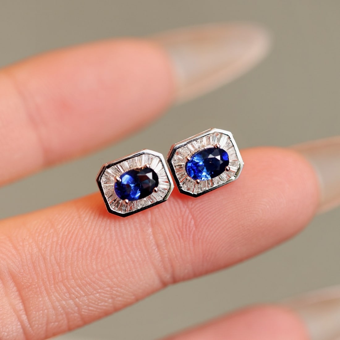 14k Gold 1.26 Ctw Natural Sapphire & Diamond Earrings - 6