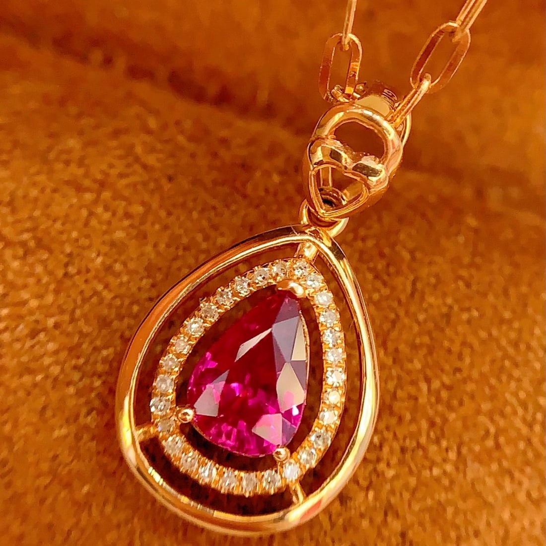 14k Gold 0.91 Ct Natural Ruby & Diamond Pendant( Without Chain ) - 4