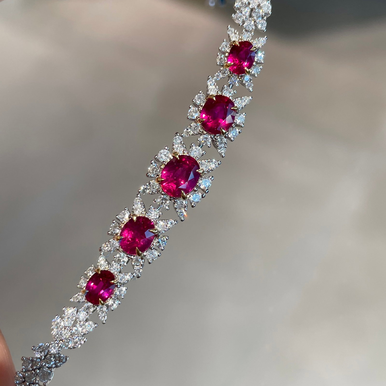 14k Gold 3 Ct Natural Ruby & Diamond Bracelet - 2
