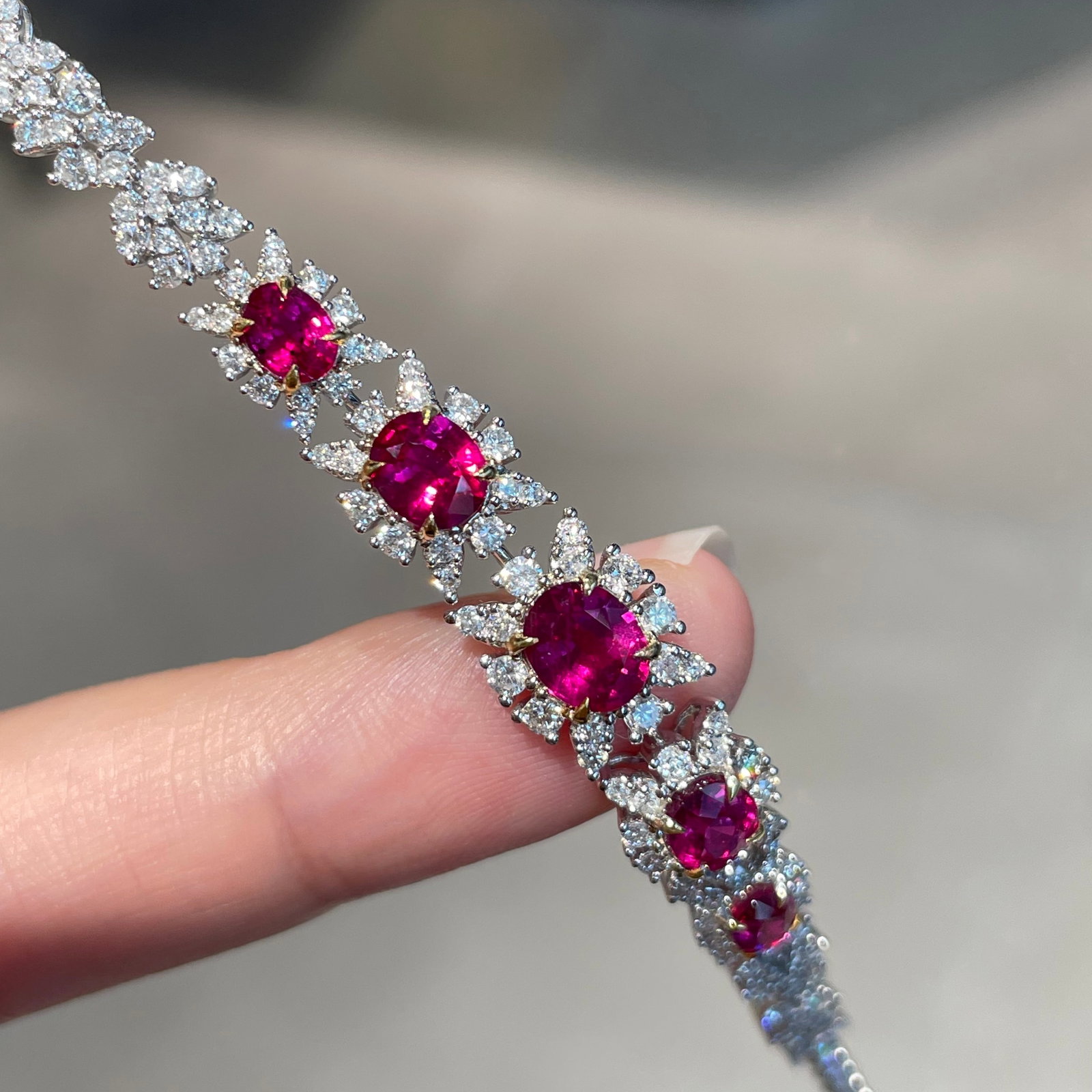 14k Gold 3 Ct Natural Ruby & Diamond Bracelet - 3