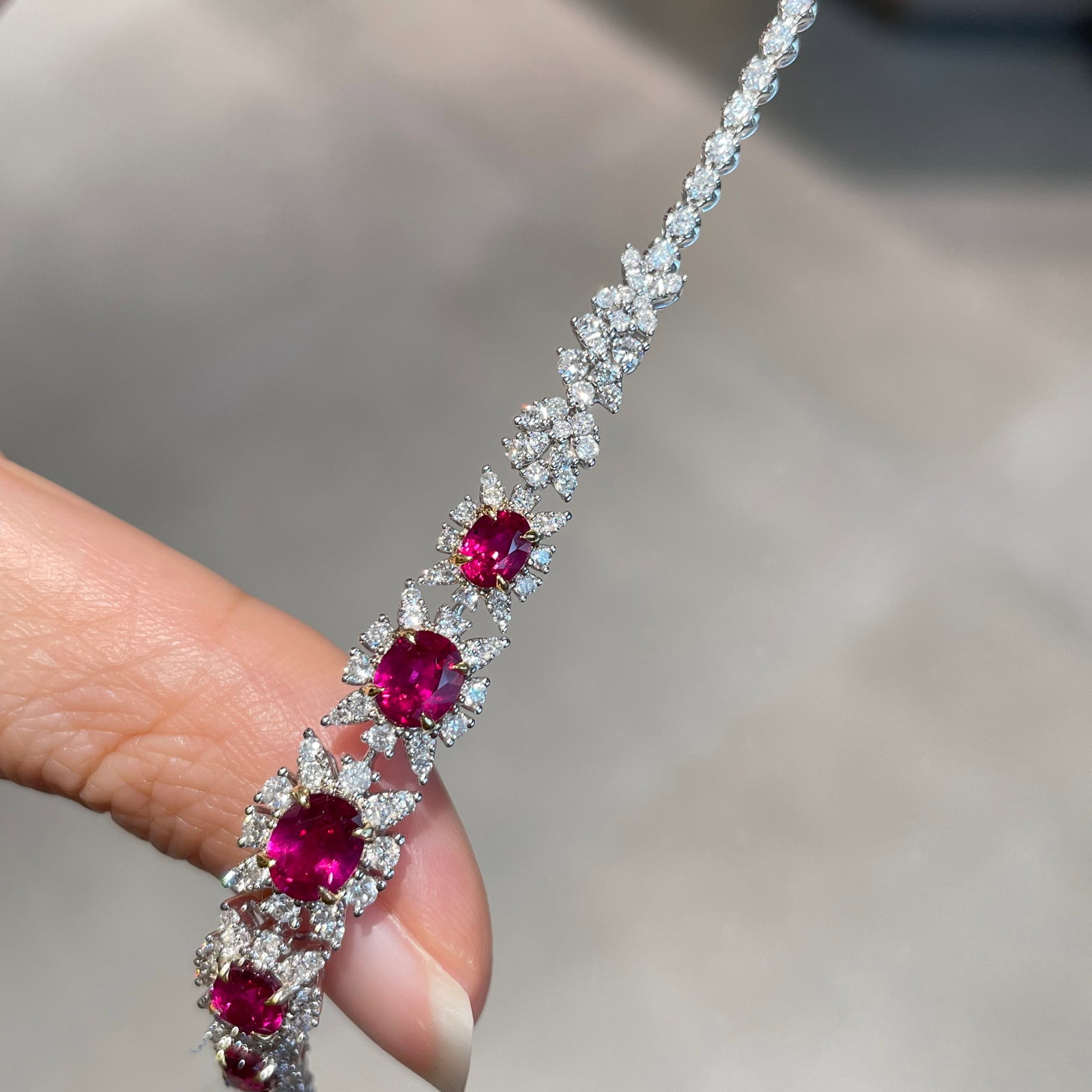 14k Gold 3 Ct Natural Ruby & Diamond Bracelet - 4