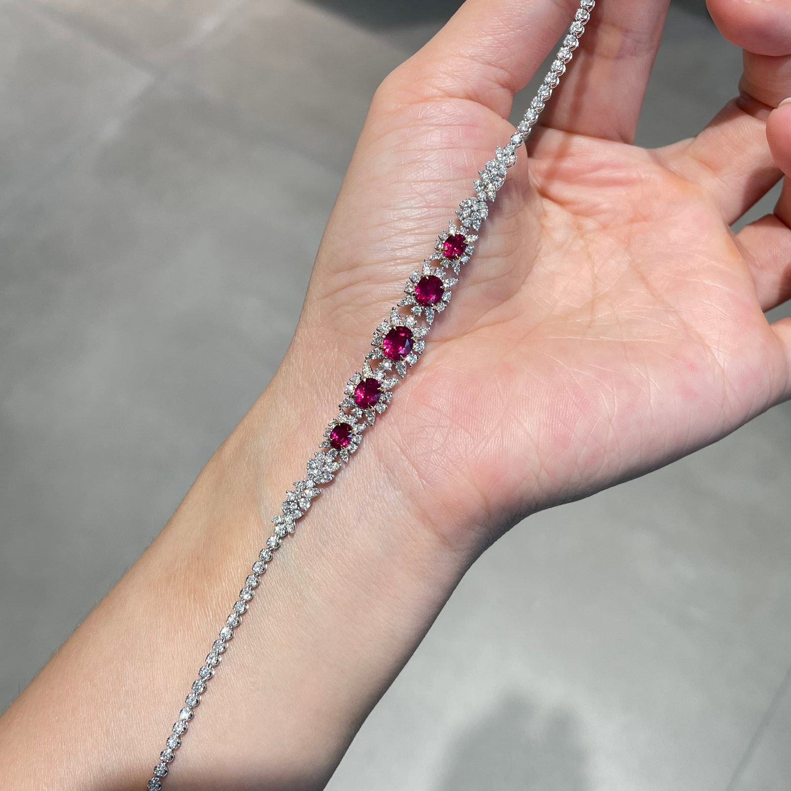 14k Gold 3 Ct Natural Ruby & Diamond Bracelet - 5