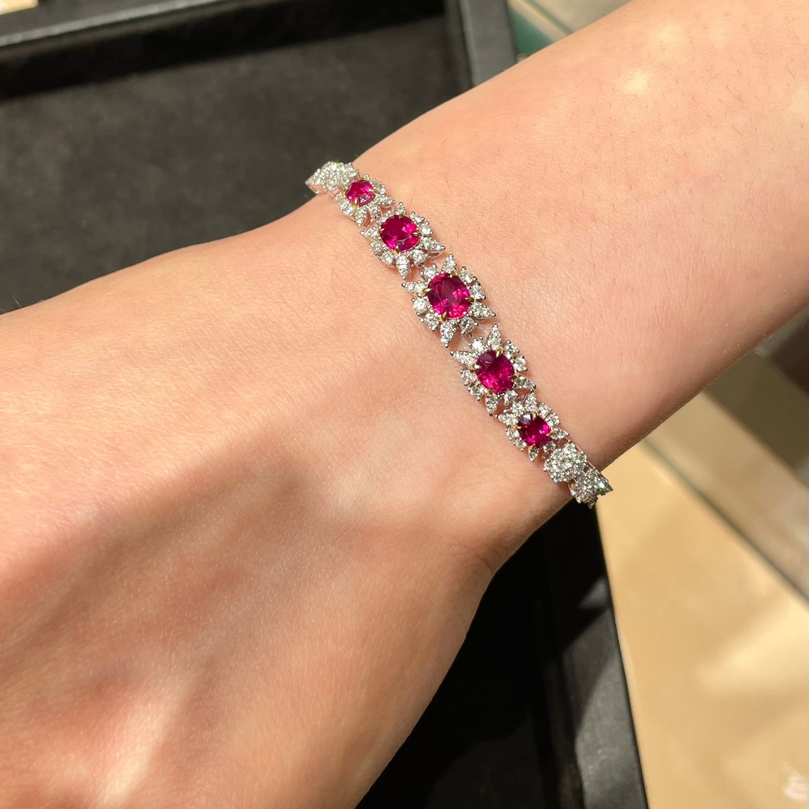 14k Gold 3 Ct Natural Ruby & Diamond Bracelet - 6