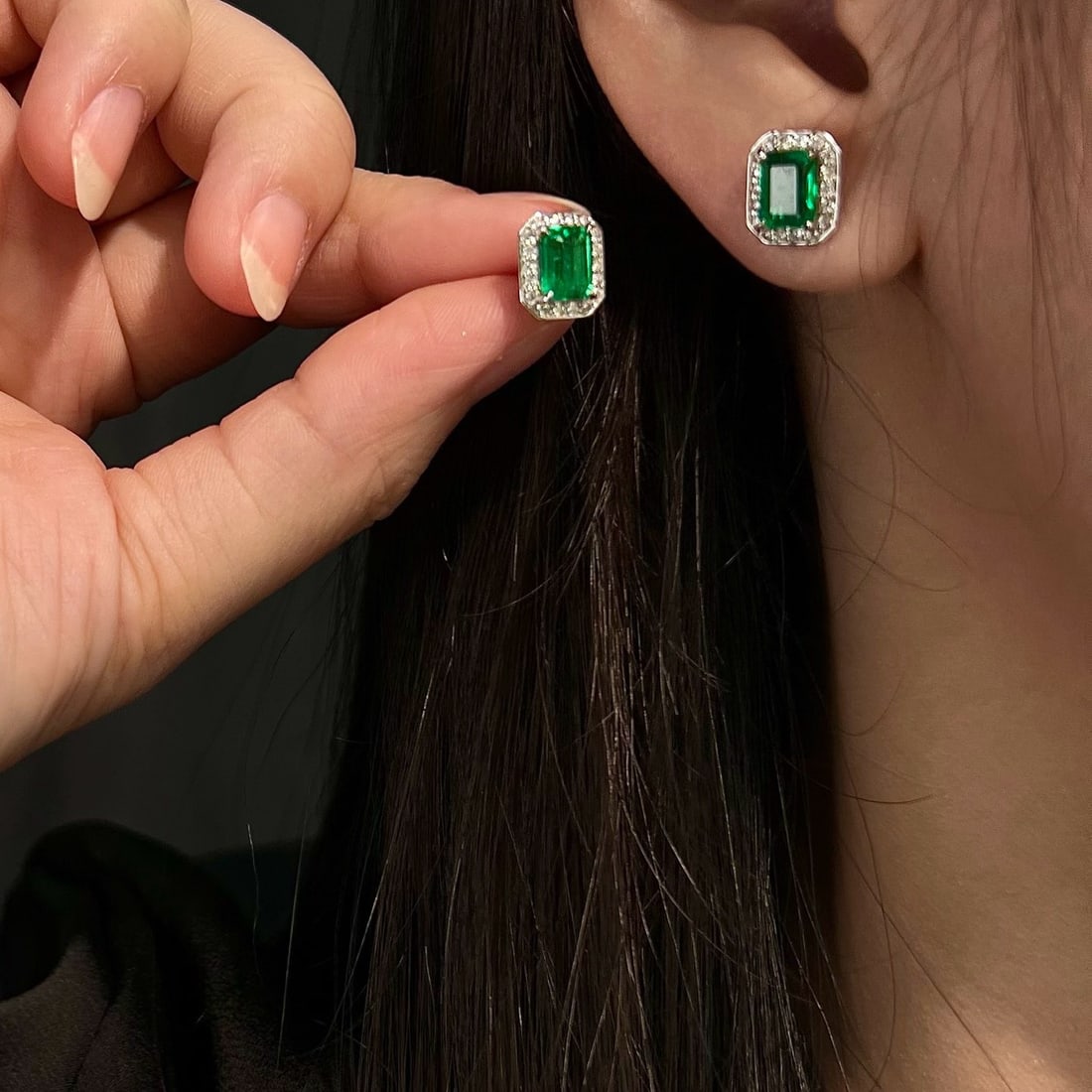 14k Gold 1.94 Ctw Vivid Green Natural Emerald & Diamond Earrings - 7