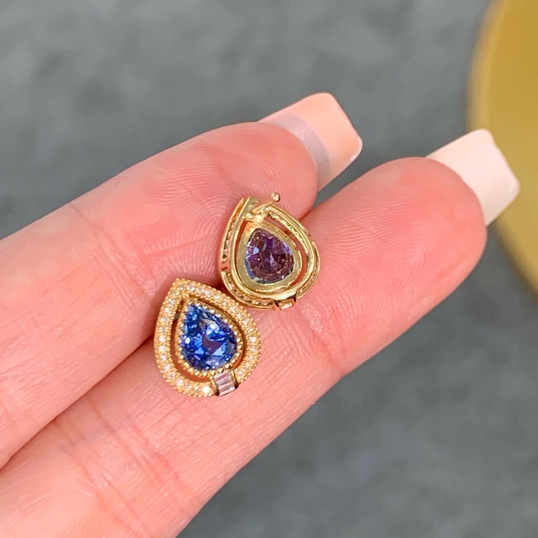 14k Gold 2.11 Ctw Natural Sapphire & Diamond Earrings - 4