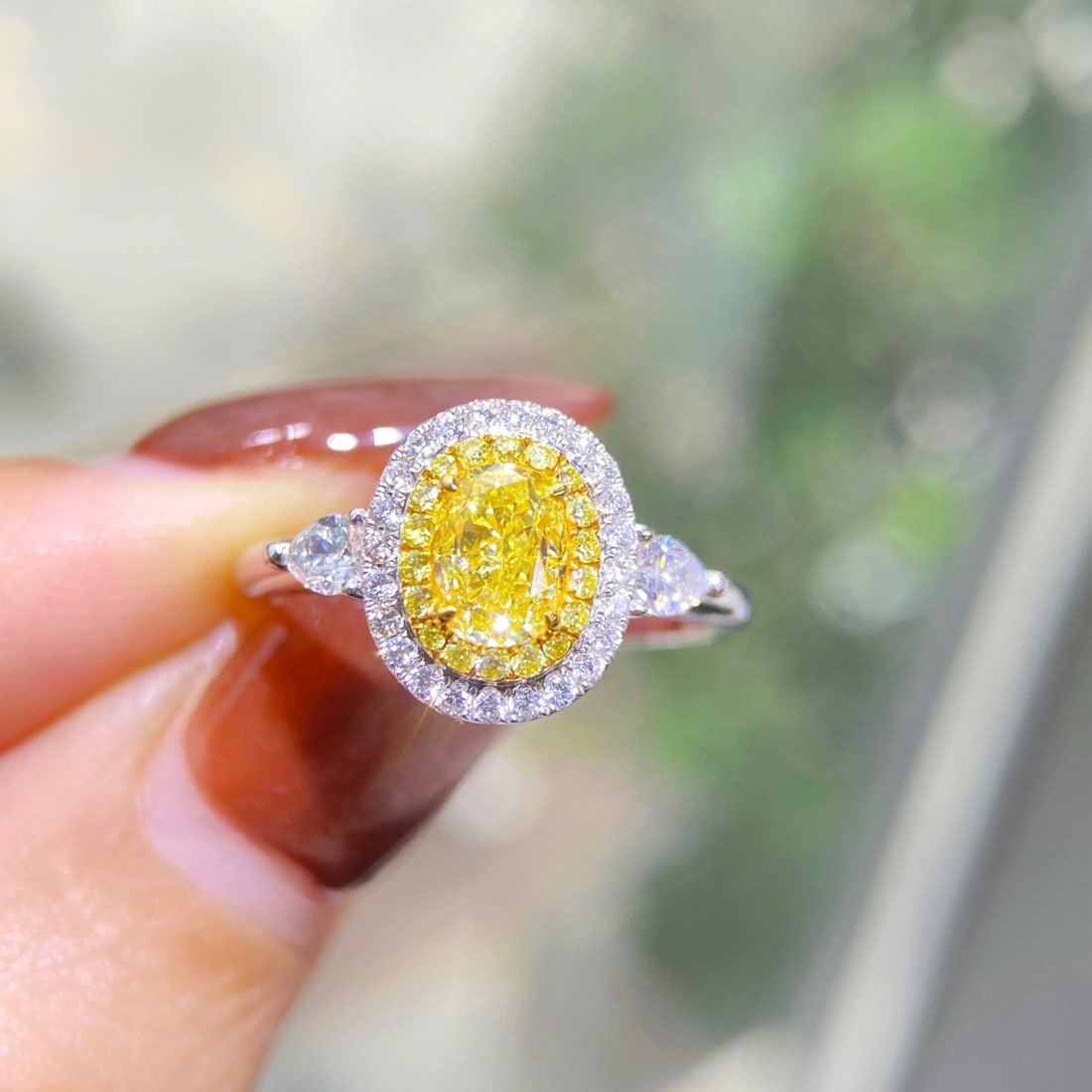 Gia Certified 14k Gold 1.31 Ctw Natural Yellow Diamond & Diamond Ring - 2