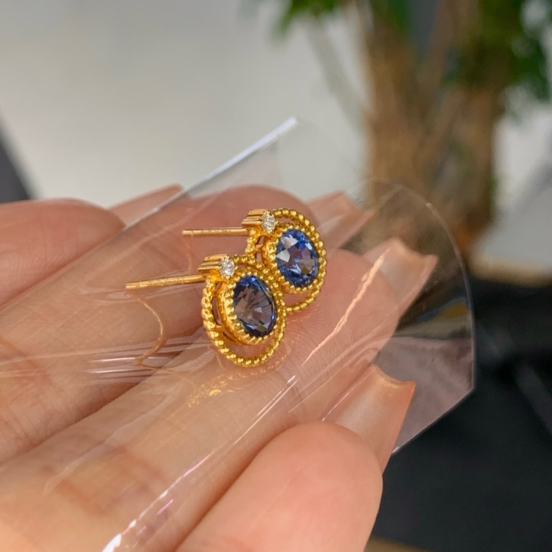 14k Gold 1.88 Ctw Natural Sapphire & Diamond Earrings - 2