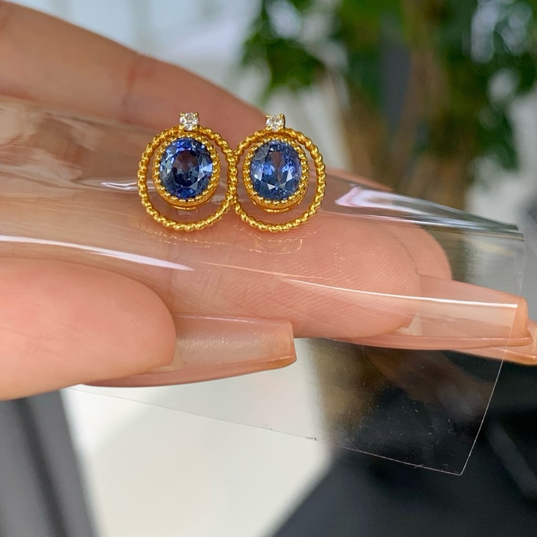 14k Gold 1.88 Ctw Natural Sapphire & Diamond Earrings - 3