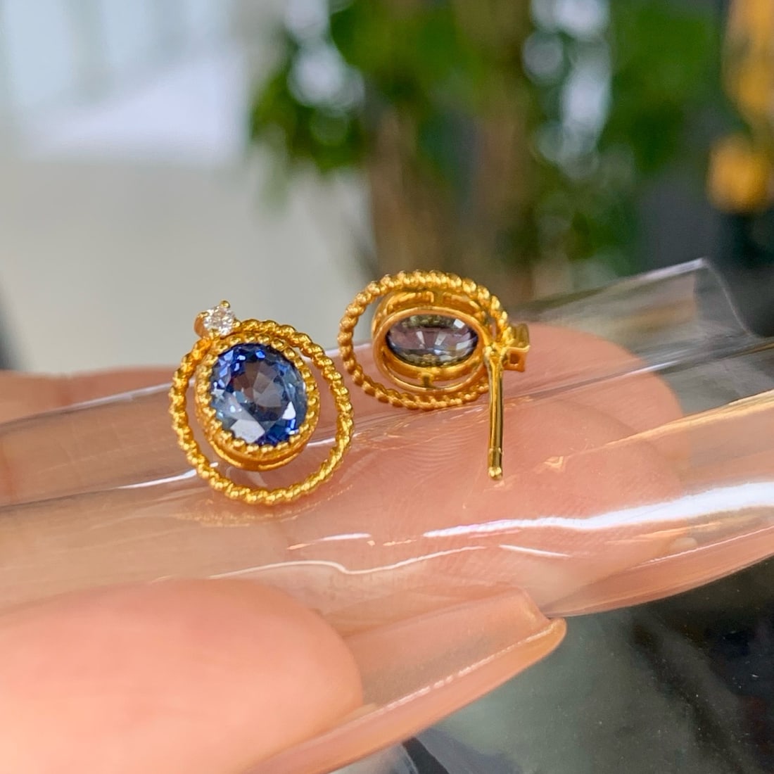 14k Gold 1.88 Ctw Natural Sapphire & Diamond Earrings - 4