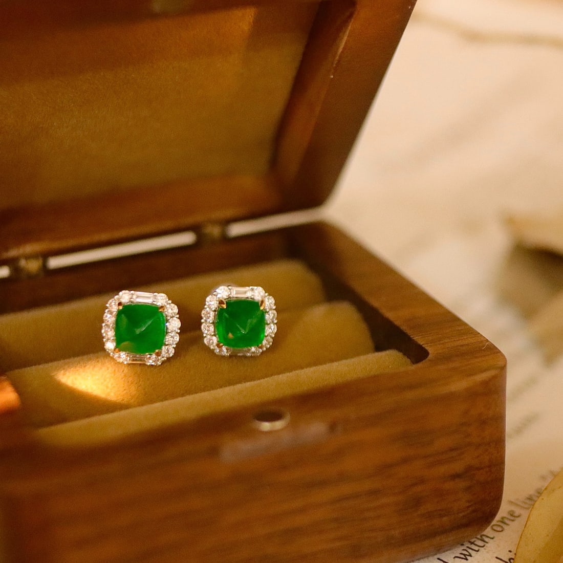 14k Gold 3.19 Ctw Vivid Green Natural Emerald & Diamond Earrings - 2