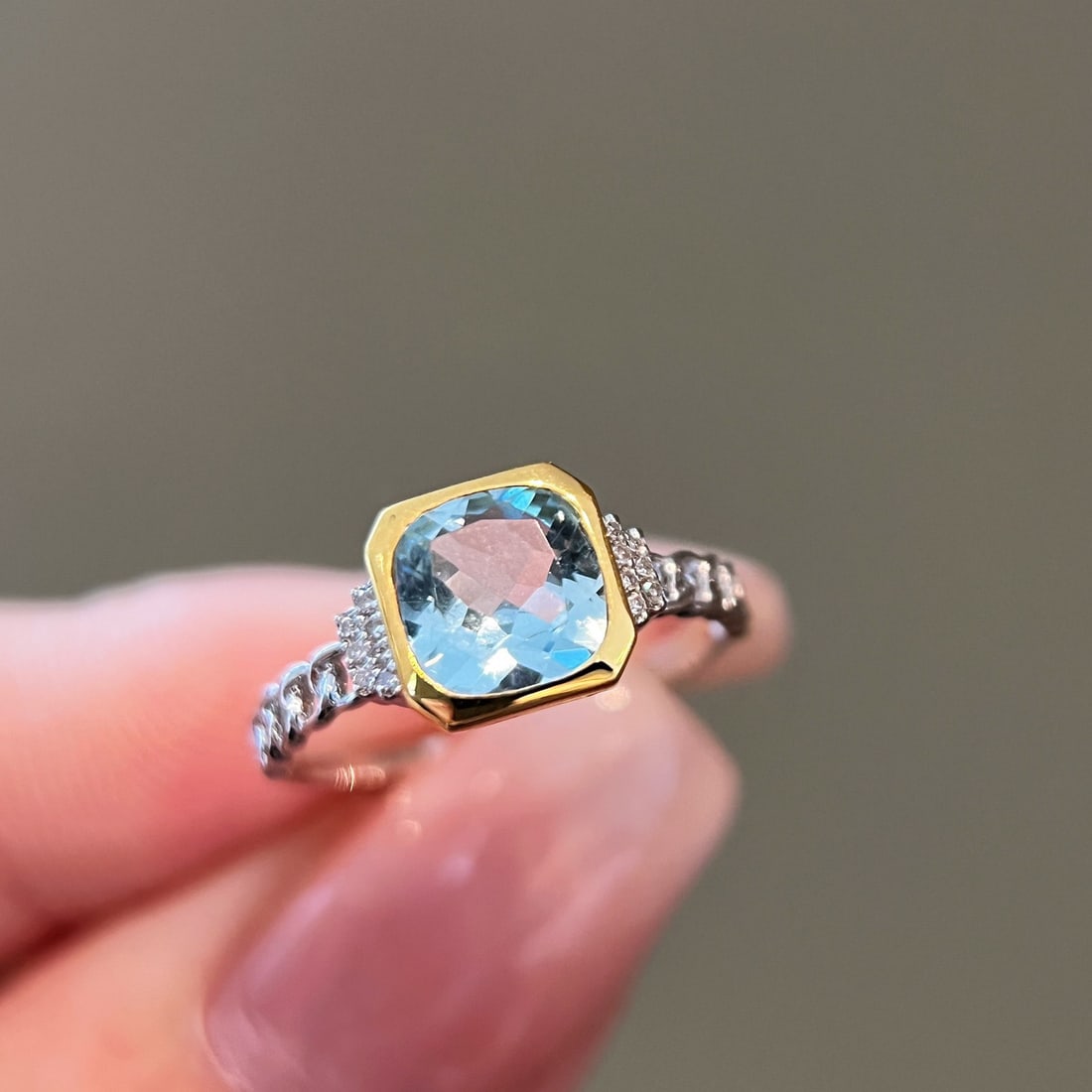 14k Gold 1 Ct Natural Aquamarine & Diamond Ring - 3