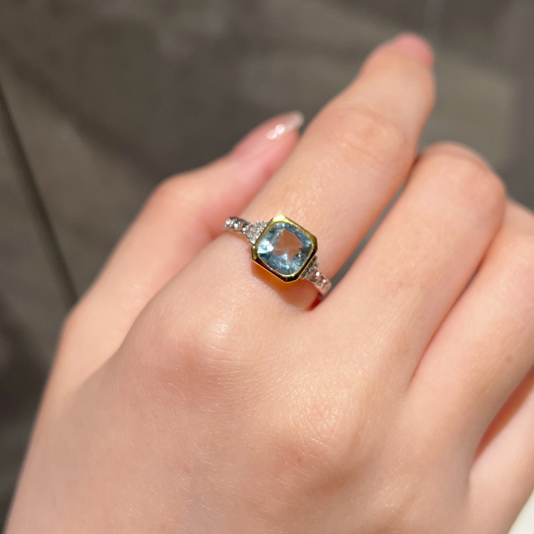 14k Gold 1 Ct Natural Aquamarine & Diamond Ring - 4