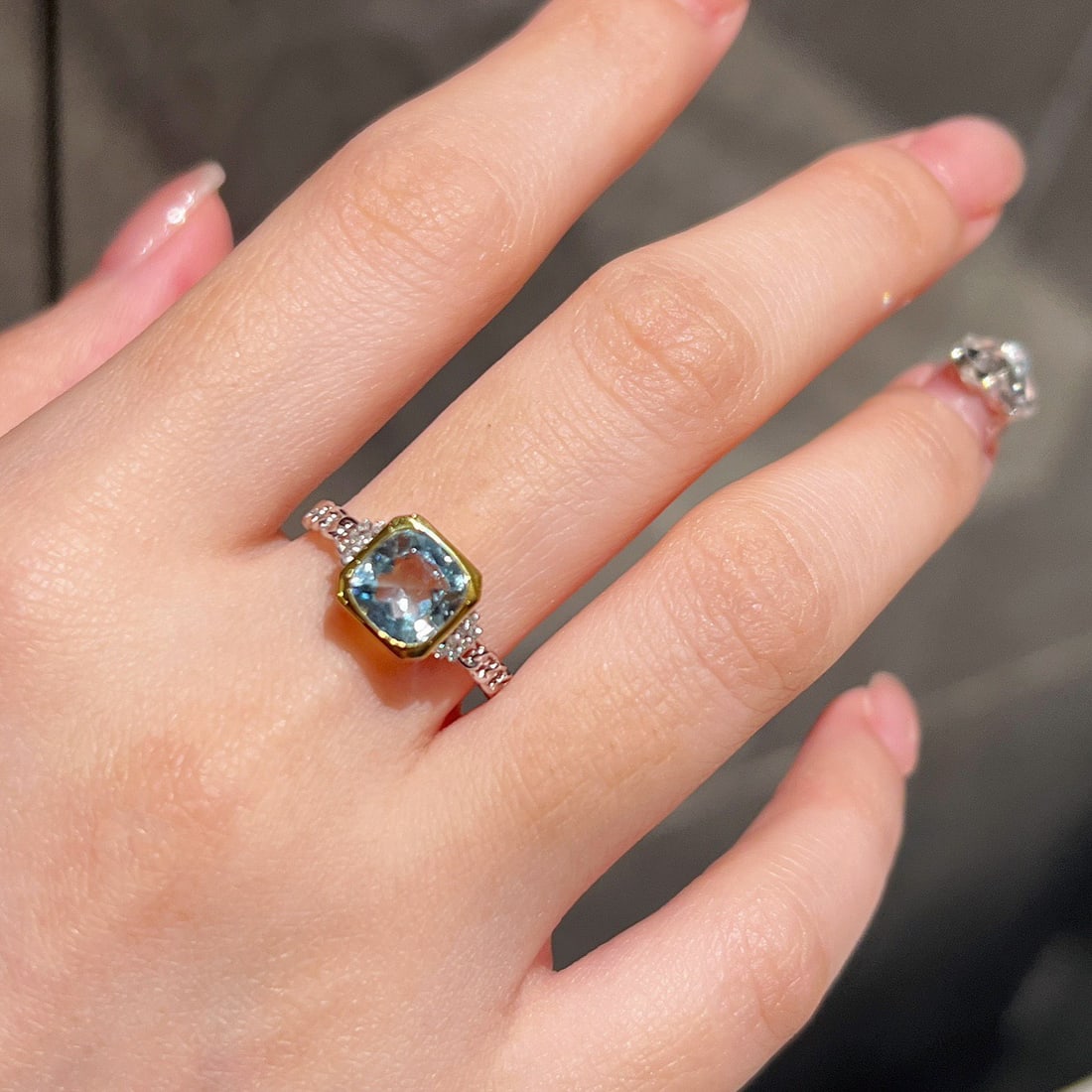 14k Gold 1 Ct Natural Aquamarine & Diamond Ring - 5