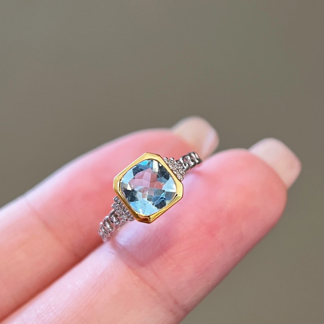 14k Gold 1 Ct Natural Aquamarine & Diamond Ring - 7