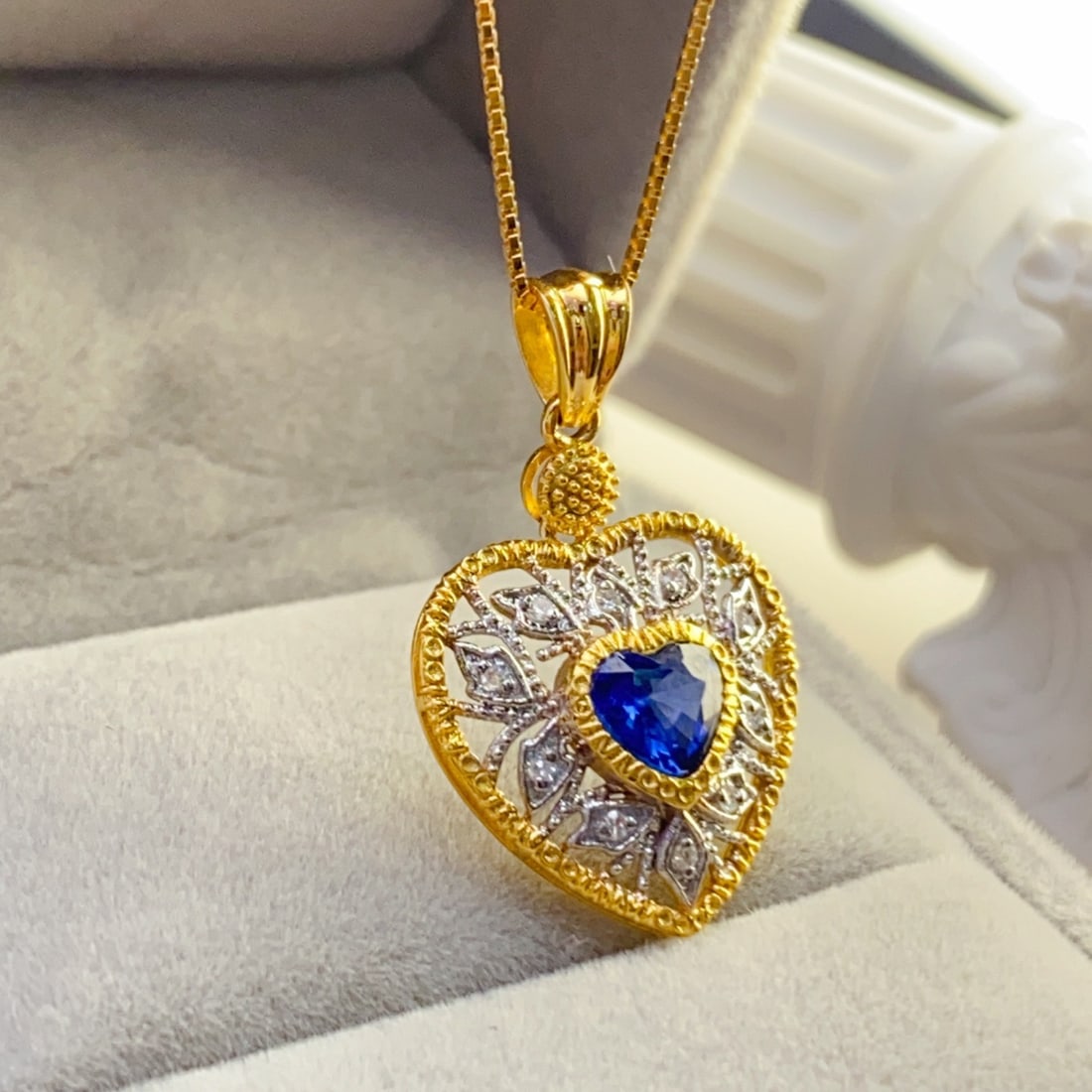 14k Gold 0.80 Ct Natural Sapphire & Diamond Pendant( Without Chain ) - 3