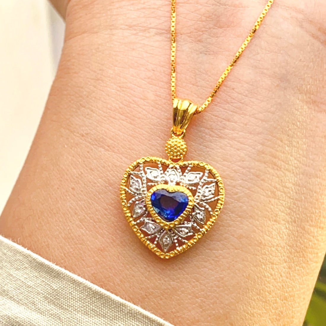 14k Gold 0.80 Ct Natural Sapphire & Diamond Pendant( Without Chain ) - 5