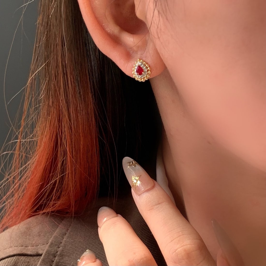 14k Gold 0.62 Ctw Natural Ruby & Diamond Earrings - 2